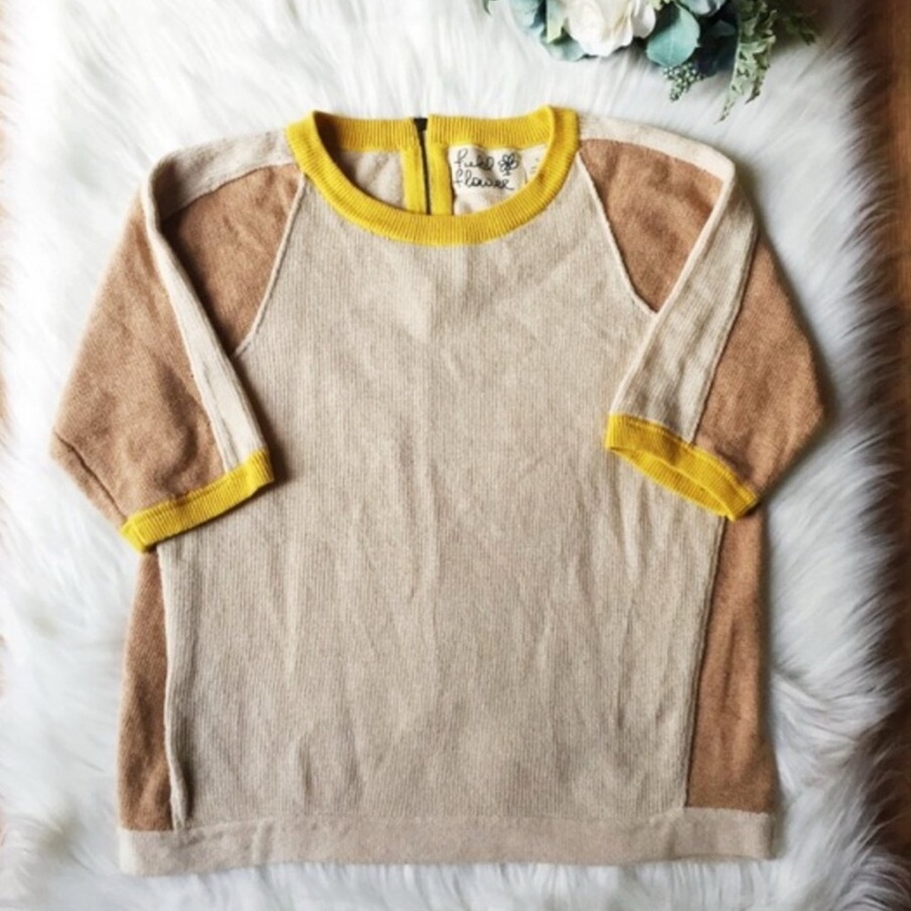 Anthropologie Field Flower Yellow & Tan Sweater